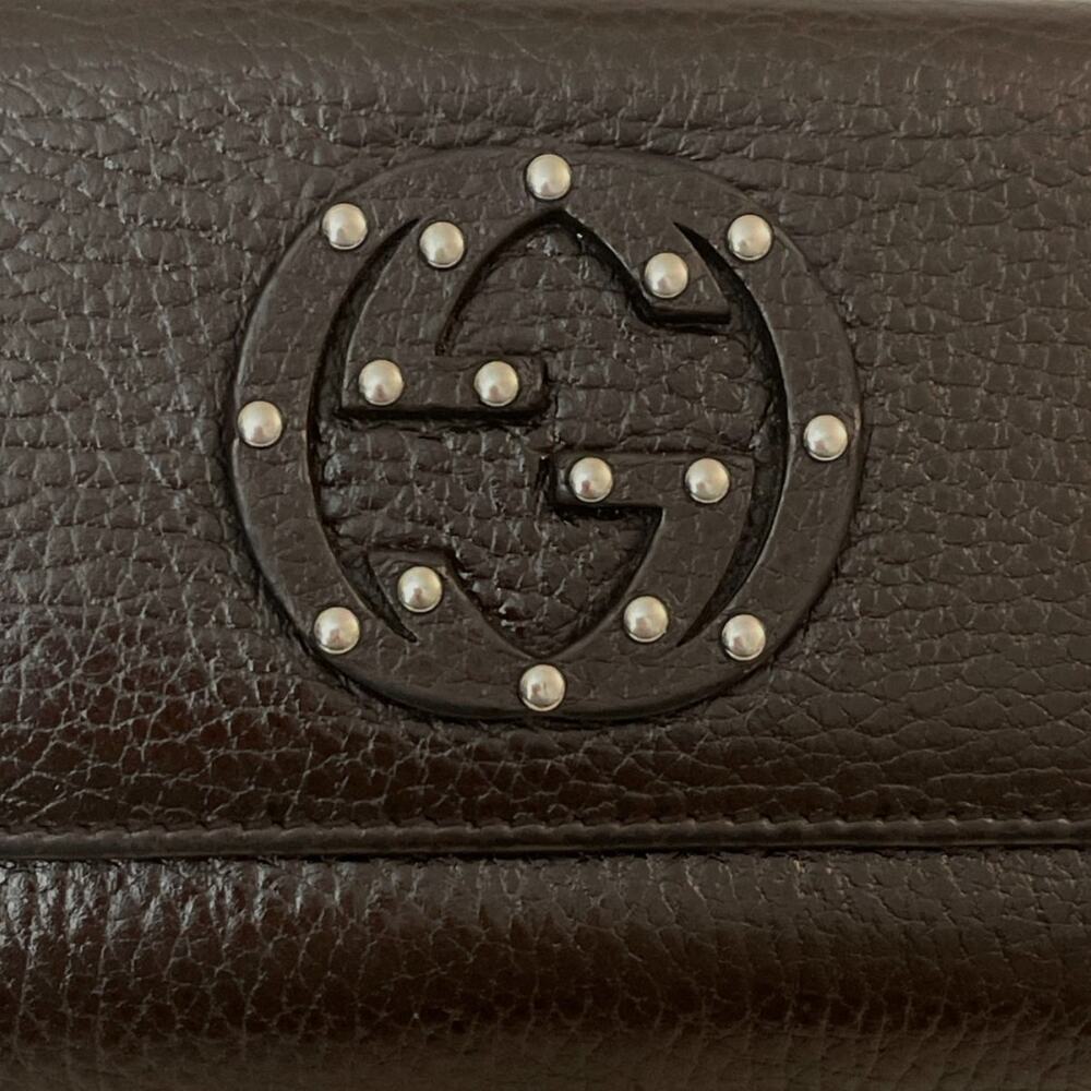 GUCCI Full Inclusion Brown Interlocking GG Studded Leather Long Wallet EUC - Picture 3 of 15